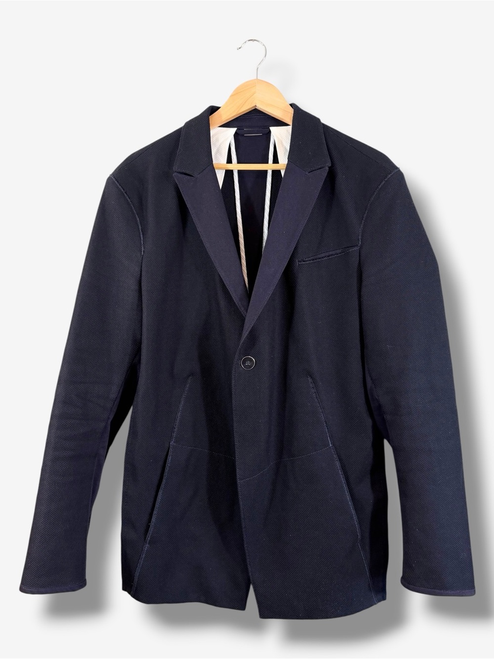 Marithe Francoise Girbaud Honeycomb Blazer Size 36 Navy Unstructured One Button